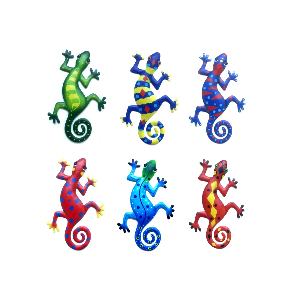 

New Arrivals Set of 6 Colorful Outdoor Garden Lizard Metal Decorations Painted Gecko Wall Art Lizard Wall Decor