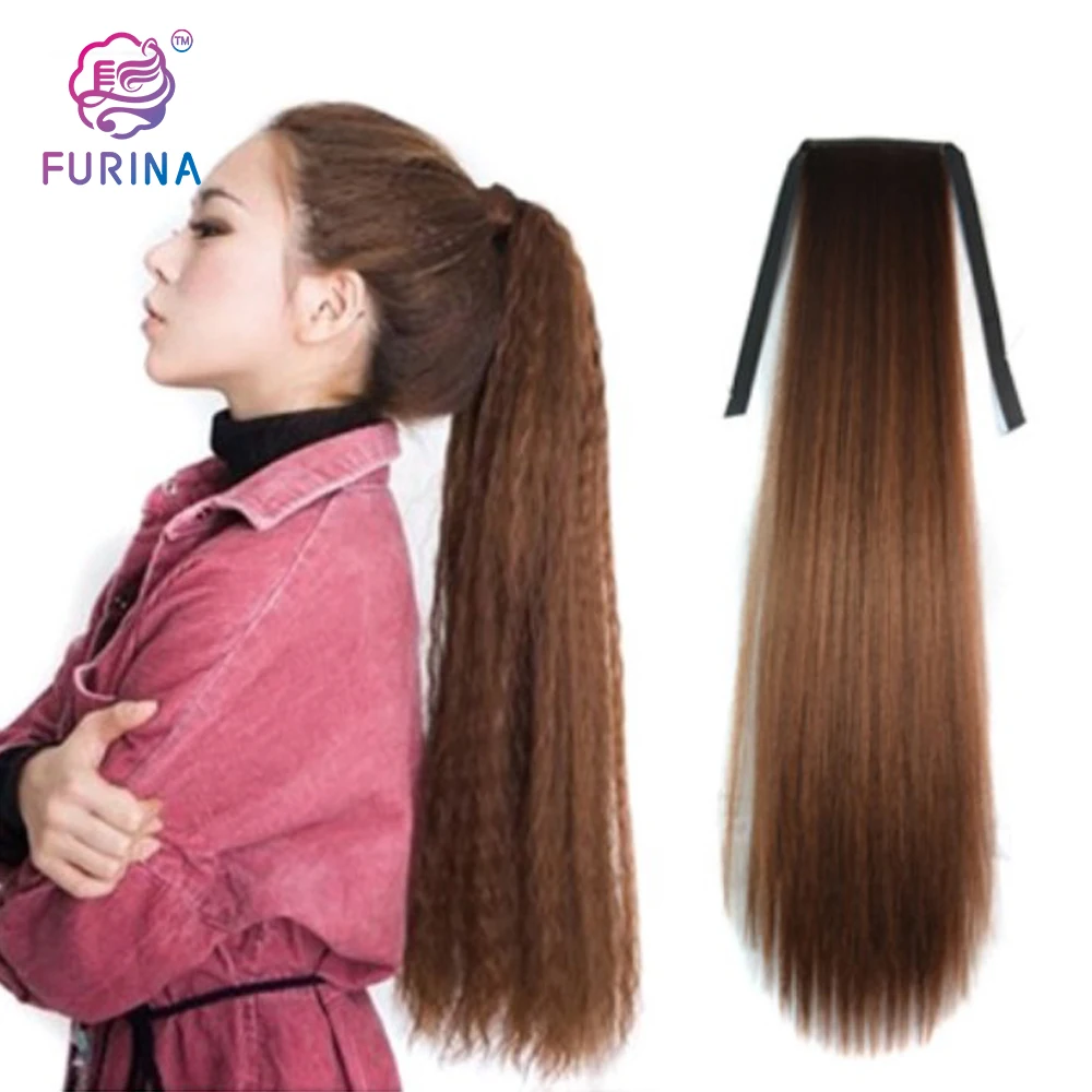 

Kinky Straight Clip In Ponytail Hair Extensions synthetic Hair with drawstring ponytails vendor, Pure colors are available