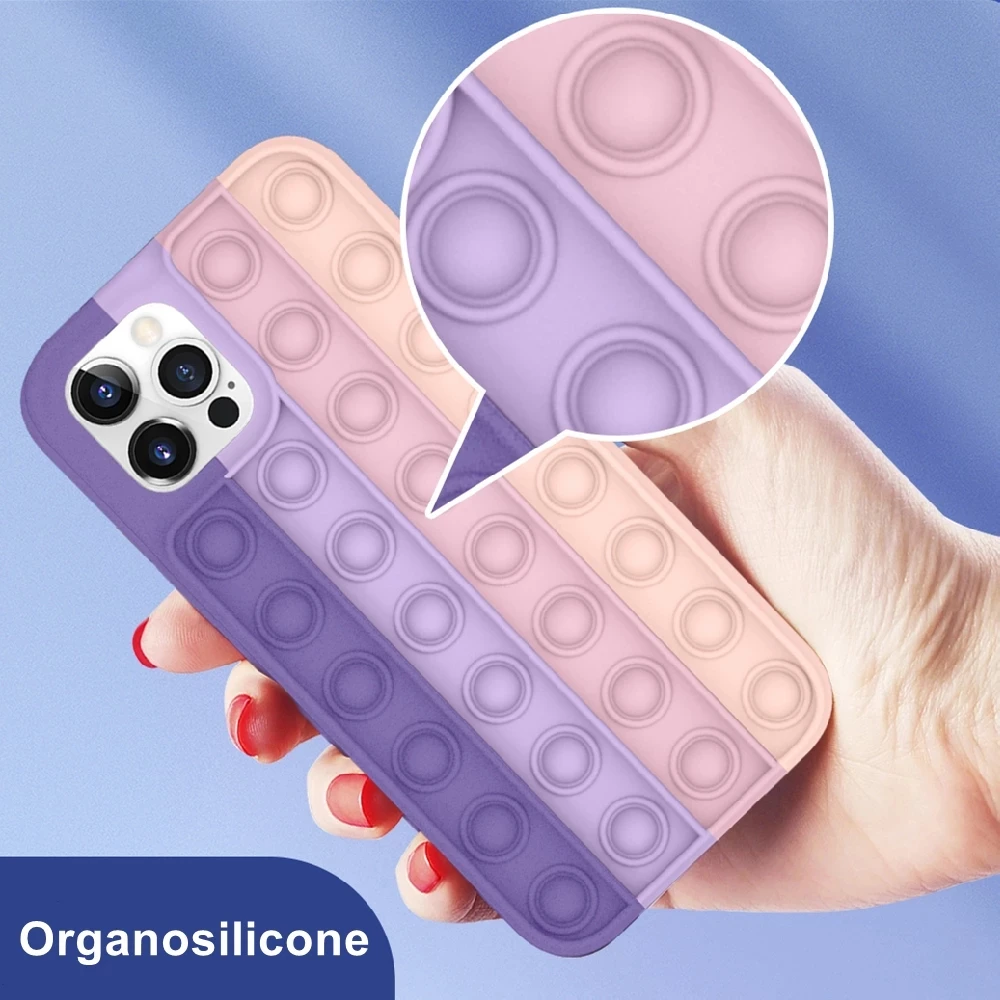 

New product Relive Stress Pop Fidget Toys Push It Bubble Silicone Phone Case For Iphone 11,12, 12 Pro Max Soft Cover, 8 colors available