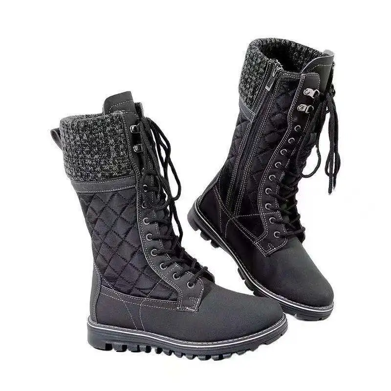 

Dropshipping Winter Women's Roman Boots Stitching Round Toe Thick Bottom Cross Strap Zipper Woman Boots New Arrivals 2021