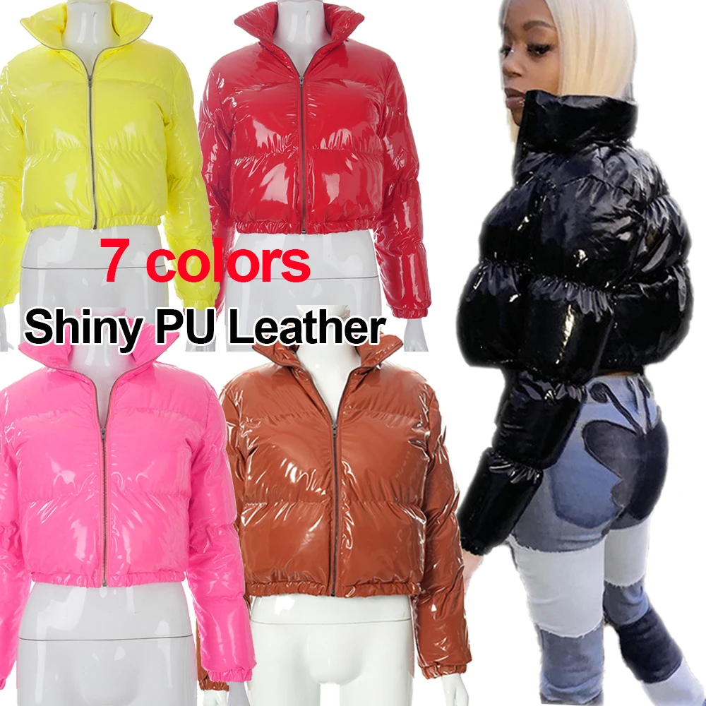 

J9884 New Arrival Women Short down jacket super Crop Top Coat Girls Puff shiny outwear Ladies Bread winter coat