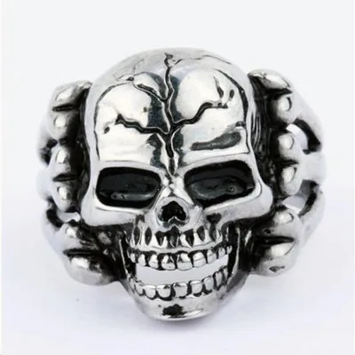 

Ruigang Men's Gothic Biker Punk Style Stainless Steel Silver Plated Alloy Satan Skeleton Skull Rings