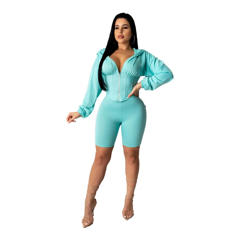 

Women soild color biker short sexy women 2 piece set clothing summer