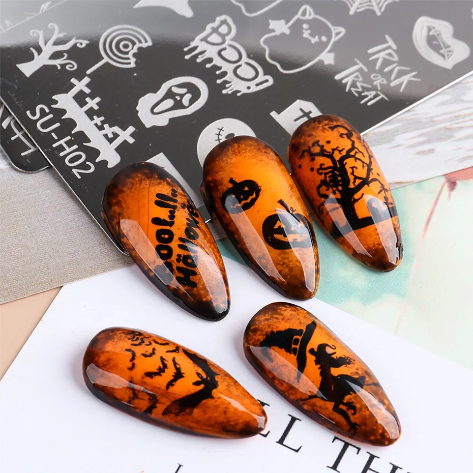

2021 Halloween decorations decals designer charms polish nail stamping