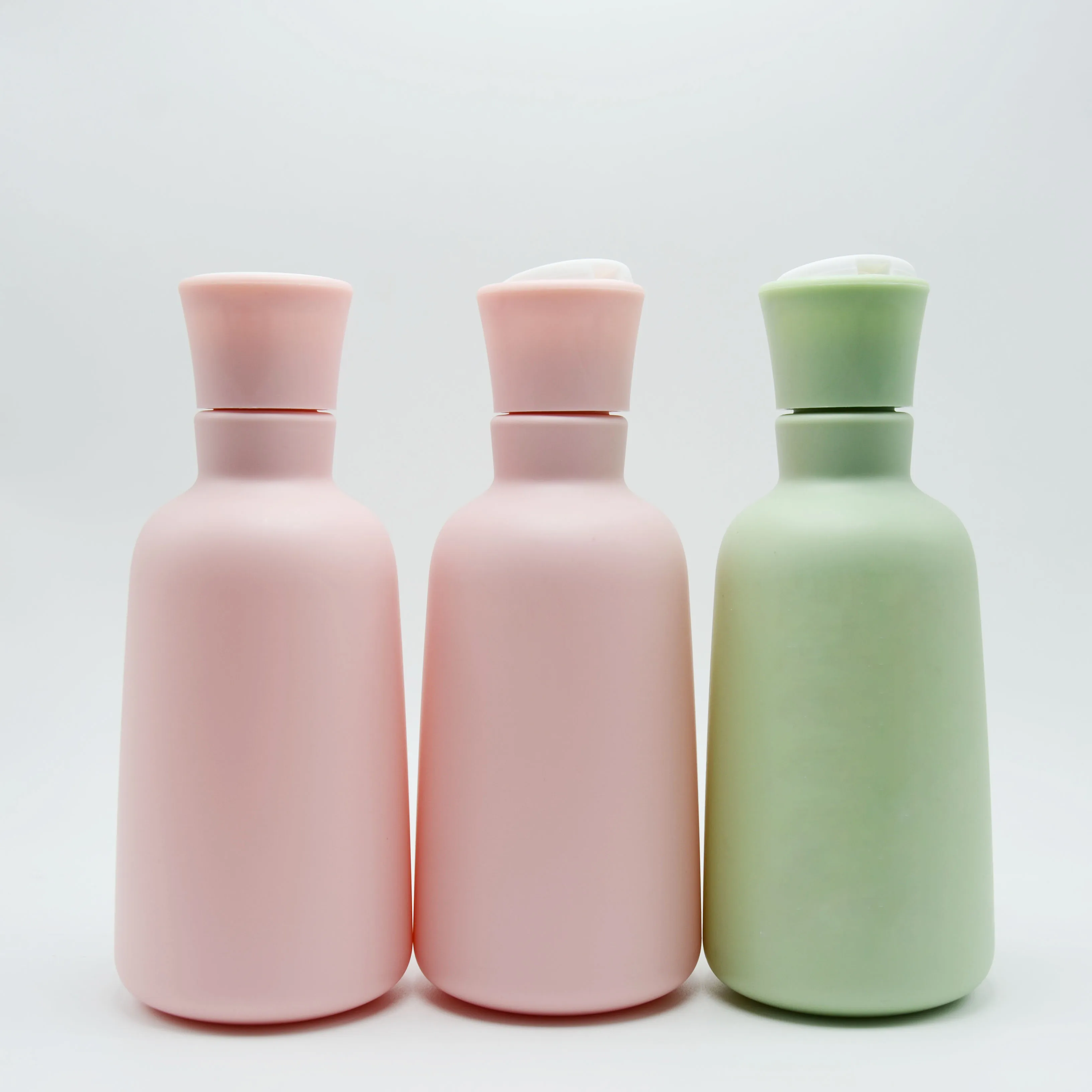 

New Style Empty 300ml Light Pink Green Shampoo Shower Gel Bottles with Disk Tops