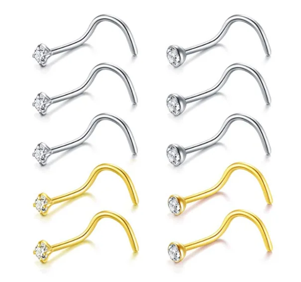 

316L surgical stainless steel L-bend nose ring studs cute rings body piercing, As pic