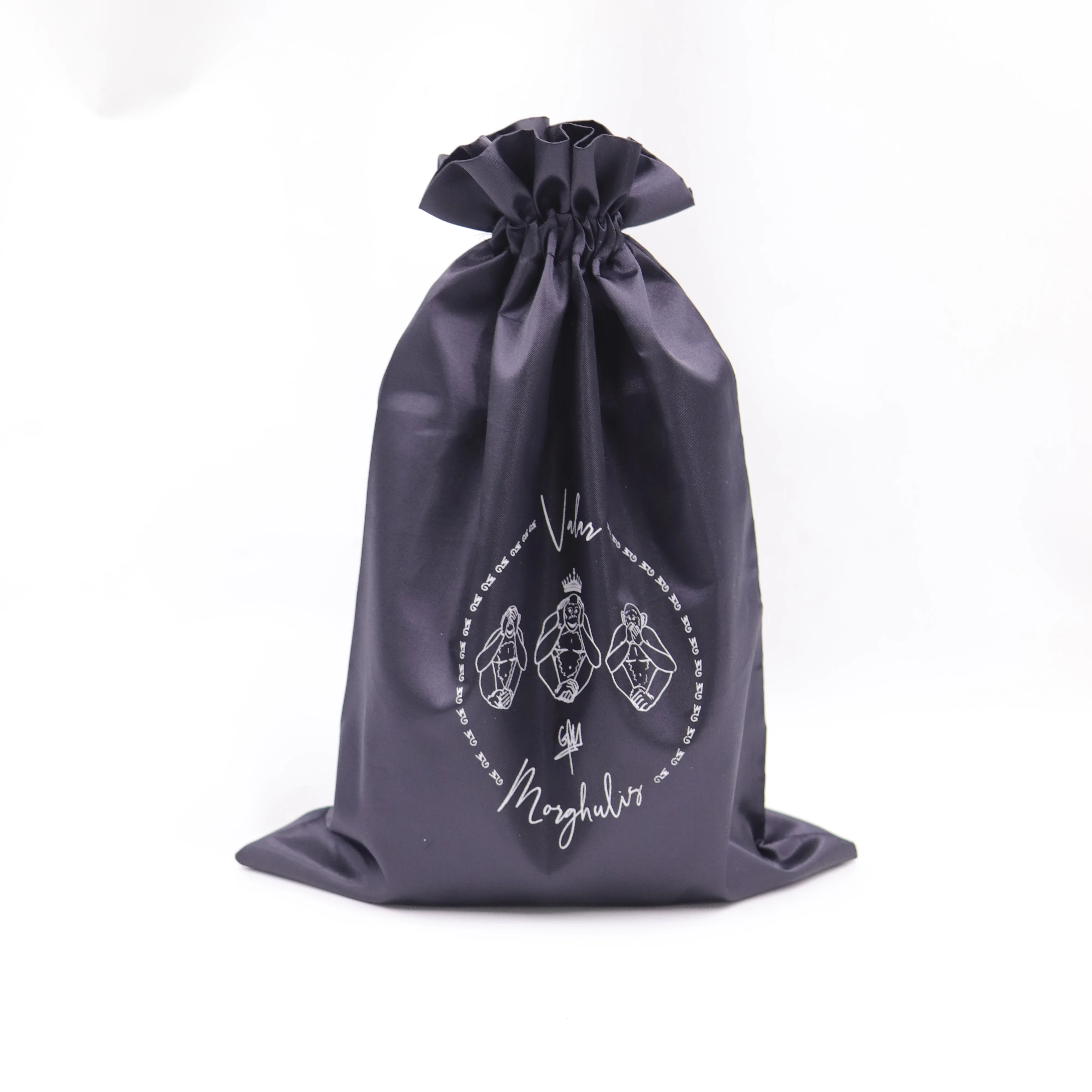 

Customized black Satin Drawstring Packaging Dust Bag With own Logo For Promotion Bag, Customized color