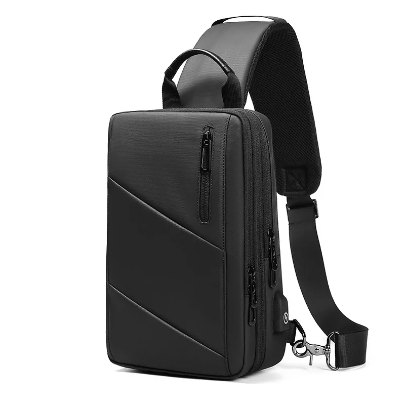 

Men's Sling Bag Water Resistant Shoulder Chest Crossbody Bags Sling Backpack with USB Charging Port, Black