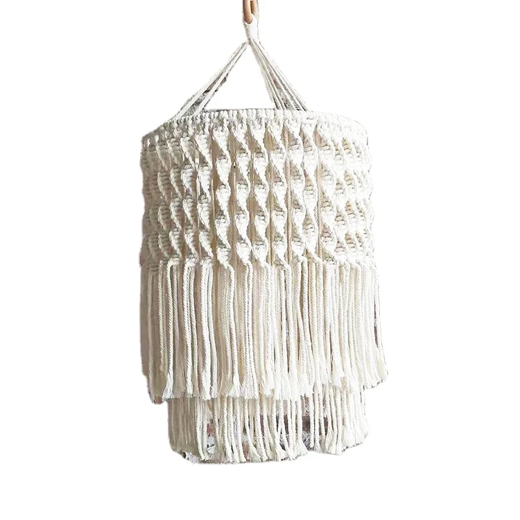 

Handwoven Crochet Hanging Macrame LampShade Ceiling Pendant Light Shade Tasseled Chandelier, White