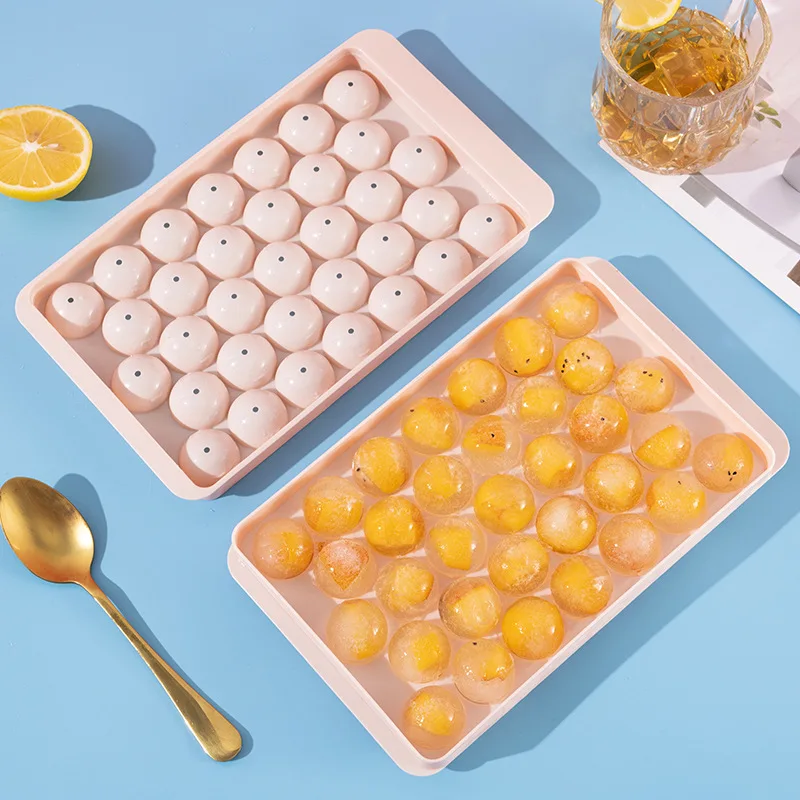 

2021 hot selling Ice Mold silicone ice cube tray ice ball maker with lid, Pink/sky blue/custom color