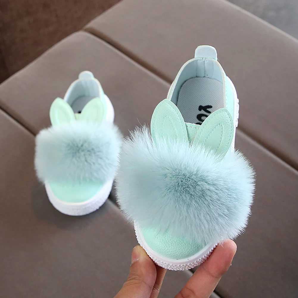 

Fashion Baby Shoes Cute Animal Rabbit Pattern Plush Anti-slip Soft Sole Baby Shoes Fluffy Cartoon Infant Toddler Girl Footwear