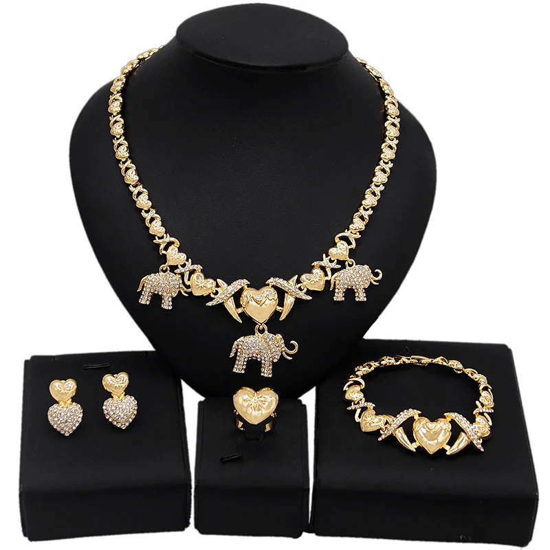 

Yulaili Crystal Elephant I Love You Hug And Kiss Jewelry Set Luxury African Brazilian Gold Wedding Party Xoxo Jewelry Sets X0073