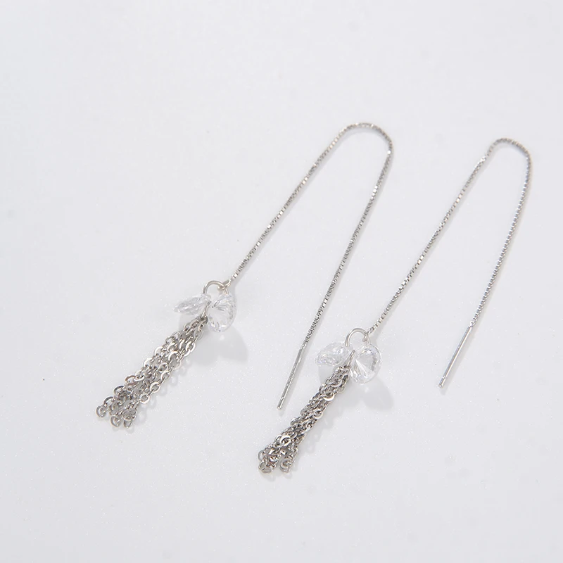 

Hot Selling Double Zircon 925 Sterling Silver Long Tassel Earrings 2021 For Women