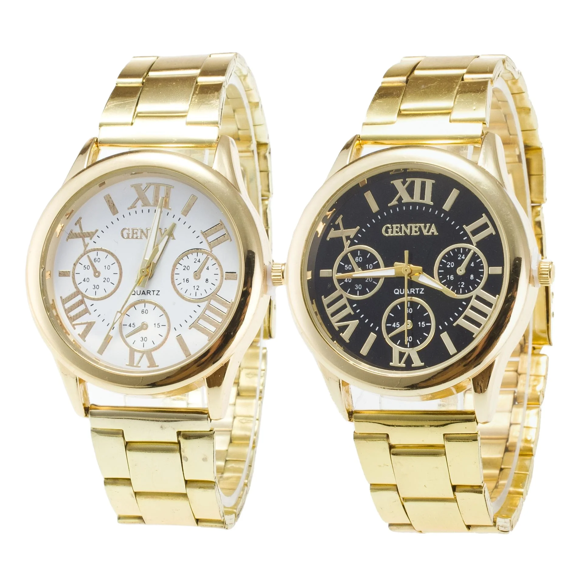 

Men's Watch with Gold Round Case Fake Three Eyes Roman Numeral Scale Steel Band, Many colors