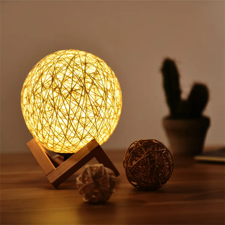dimming portable night light  LED  eye-pro led moon shape rattan ball lamp