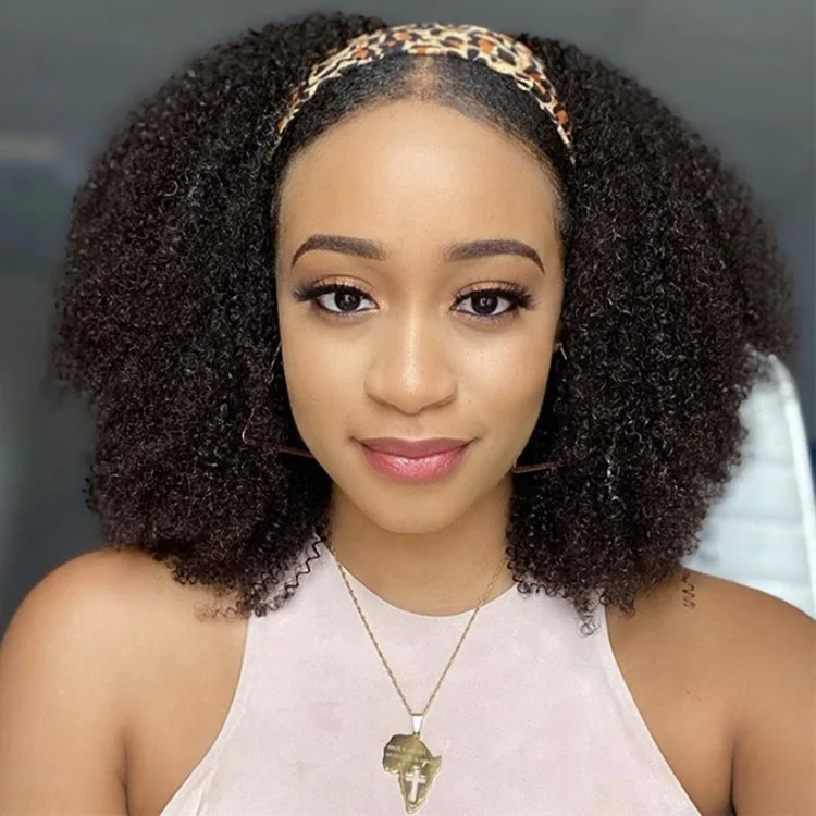 

Headband Women Vrigin Hair Afro Kinky Curly Human Hair Wigs Natural Hair Wig Headbands for Black Women 2022, Natural color