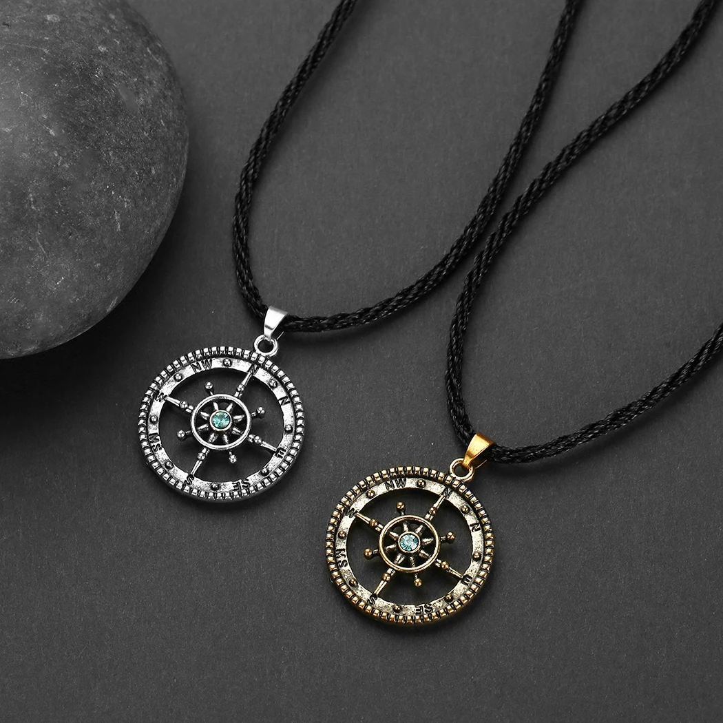 

Vintage Round Compass Pendants Necklaces For Men Punk Talisman Jewelry Necklace Nordic Amulet Runes Charm Pendant Bijoux, Silver/rose gold/gold