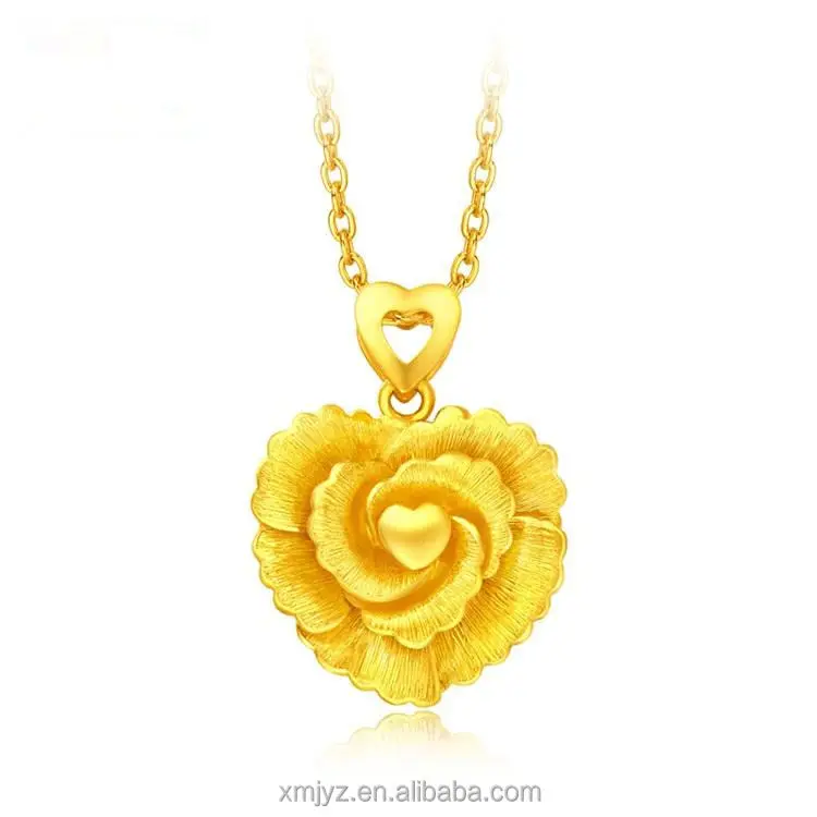 

Vietnam Alluvial Gold Necklace Women's Sweet Love Heart Pendant All-Matching Lady Carnation Choker Pendant Supply