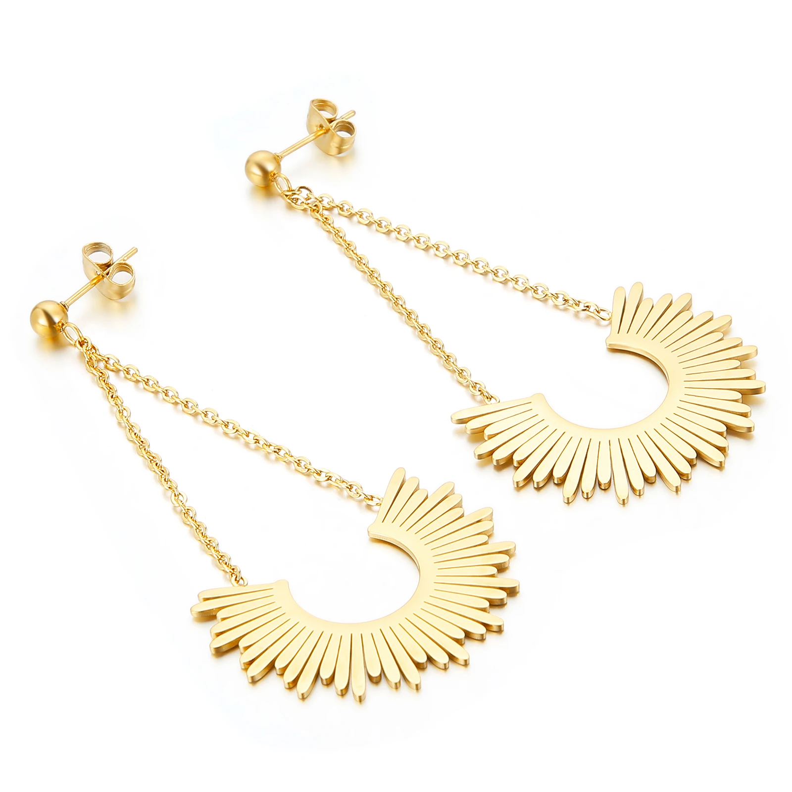 

European and American fashion design stainless steel long chain Earrings, Gold/rose gold