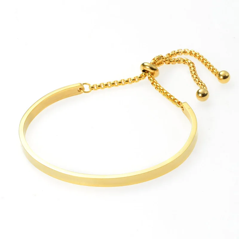 

Custom Logo Gold Plated Engraved Cuff Bangle Blank Plain Bracelet for Women Unisex