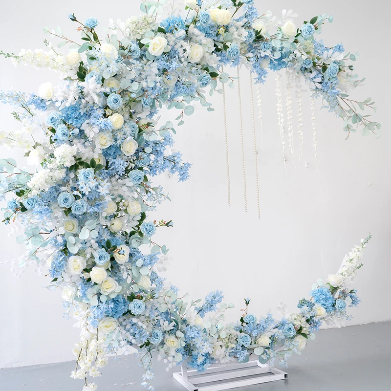 

Wedding Backdrop Deco Moon Arch Shelf Floral White Rose Artificial Flower Row Arrangement Event Party Window Display Floral