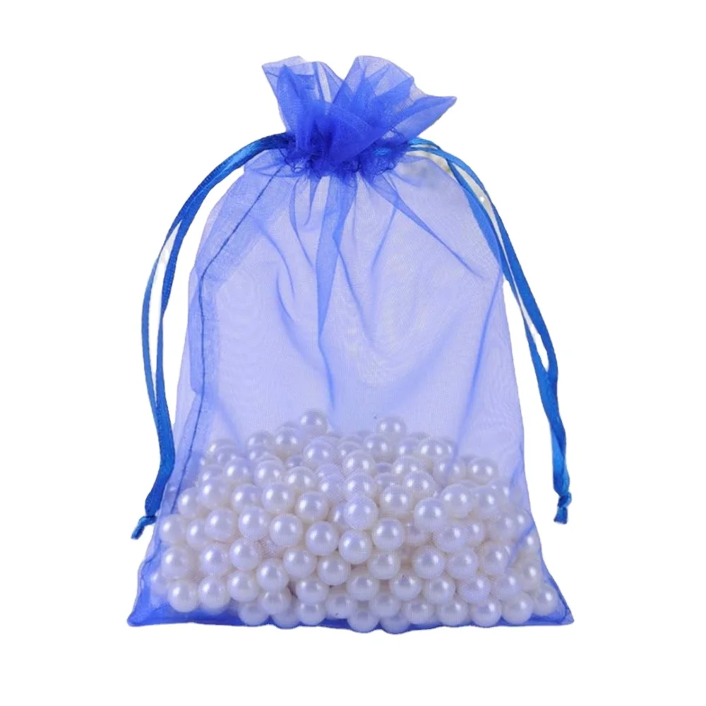 

transparent gauze fabric organza drawstring bag with wide ribbon and special label, Different colors
