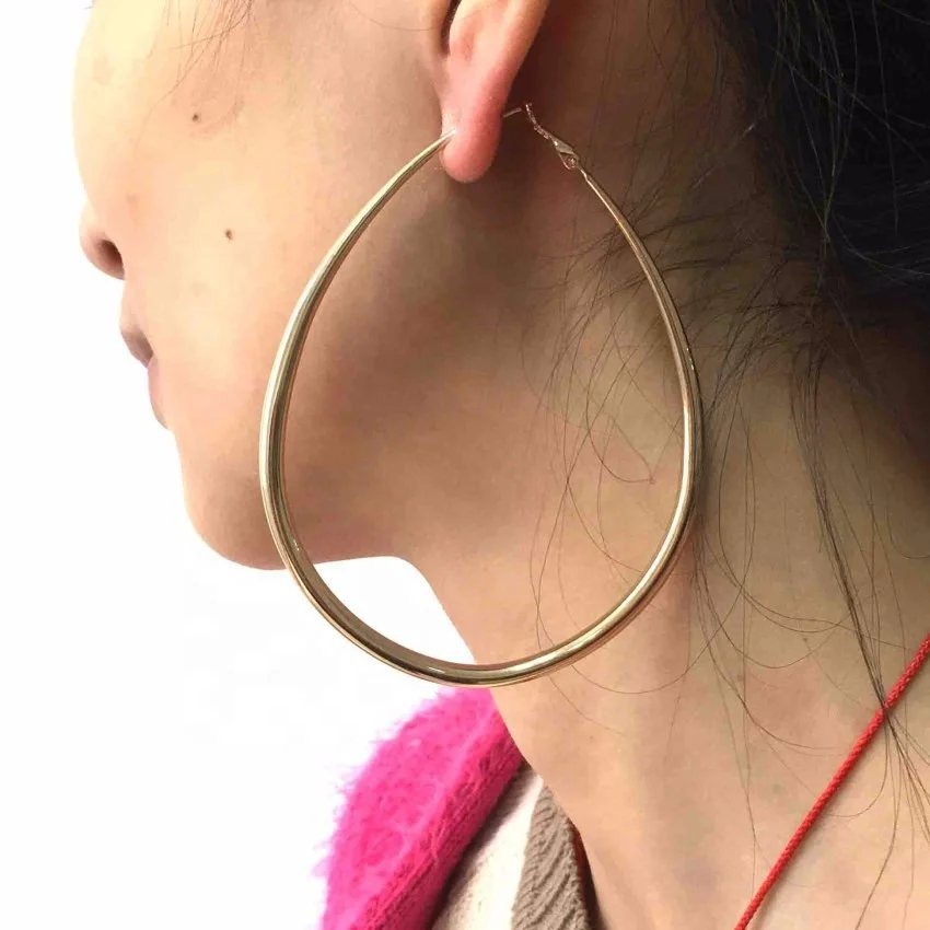 

Kaimei new product ideas 2021 European jewelry classic gold plated copper teardrop matt gold silver hoop clip on earrings women, Many colors fyi