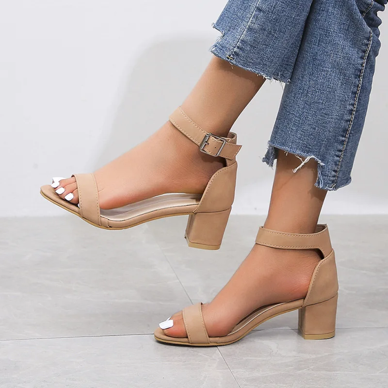

2022 Wholesale Fashion Ankle Strap Ladies High Heels Strappy Open Toe chunky heel Sandal Heels Sandals