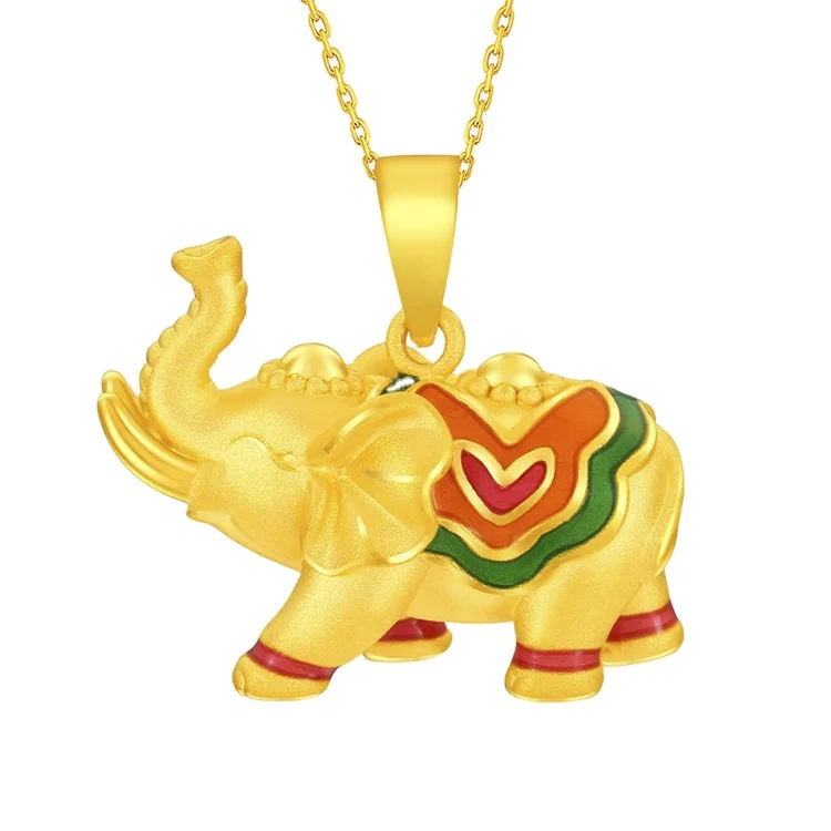 

Gold Enamel Elephant Pendant Brass Gold-Plated Paint Pendant Brass Imitation Gold Jewelry