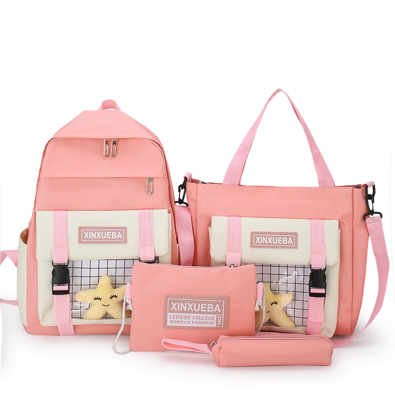 

2020 New backpack set school bag pencil pocket purse handbag travel backpack set 4 pieces