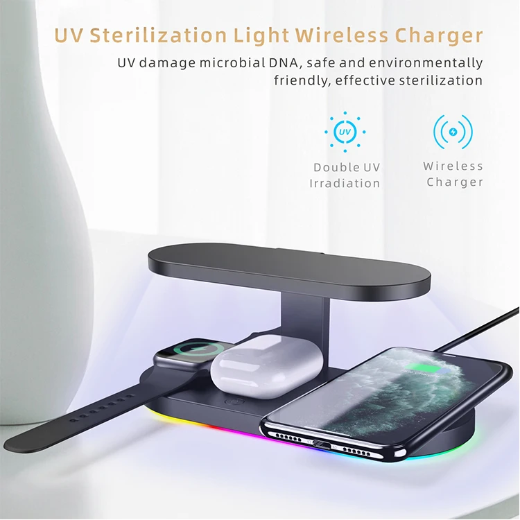 

New arrival qi wireless charger uv sterilizer 4 in 1 wireless charger wireless charger uv sterilizer