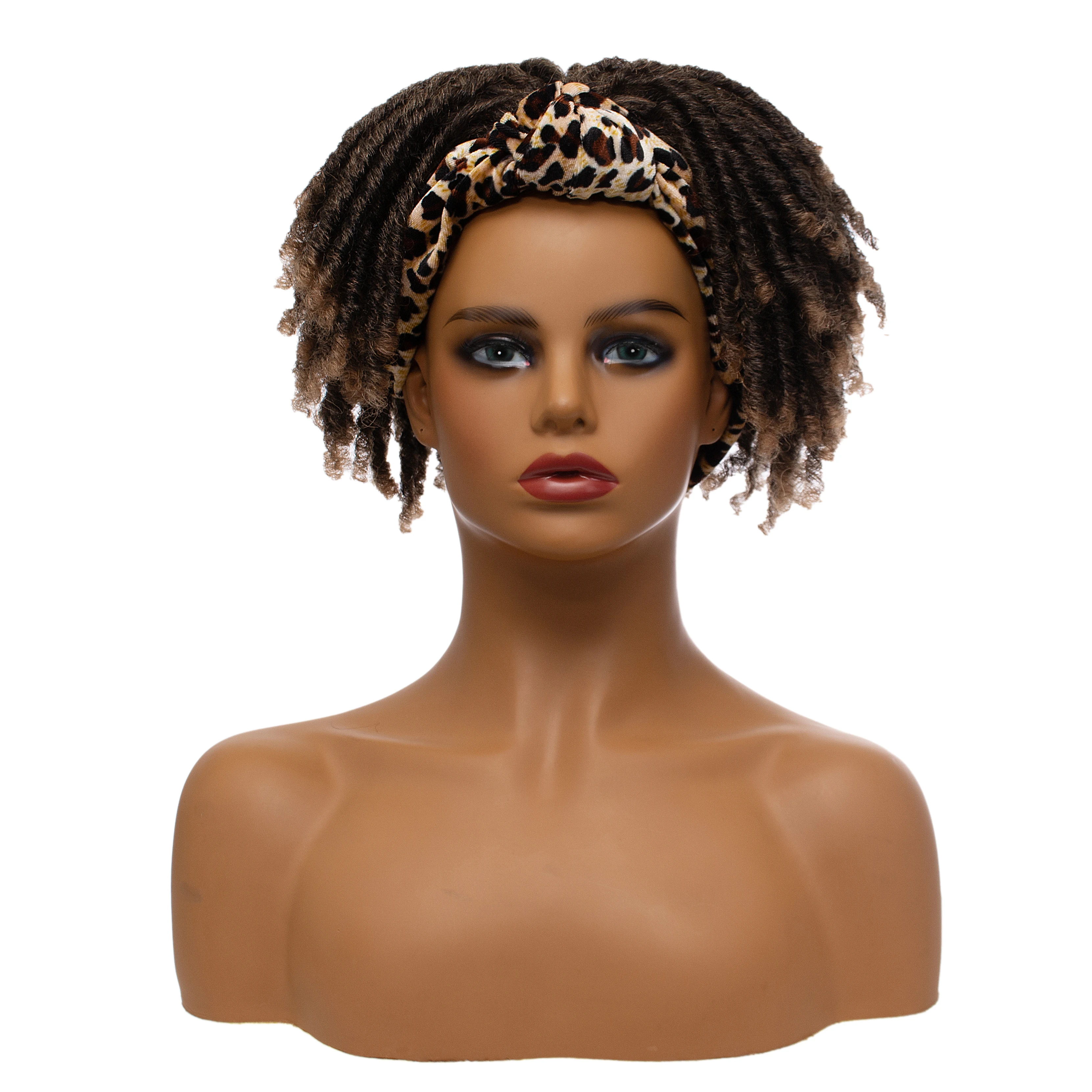 

Wholesale price stort mix brown with light brown heat resistant fiber afro twist curly headband wig for women