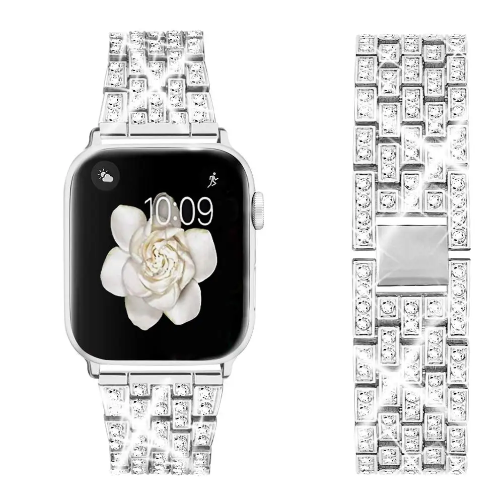 

Hot Sale Luxury Crystal Rhinestone Diamond Stainless Steel Smart Watch Strap Band For Apple Watch, Silver,gold,rose gold,black