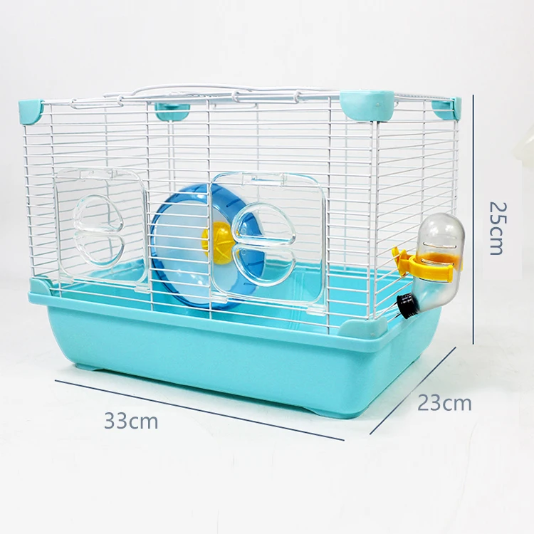 

Portable pet cage luxury castle Two-bedroom guinea pig house Acrylic double door hamster cage, Blue