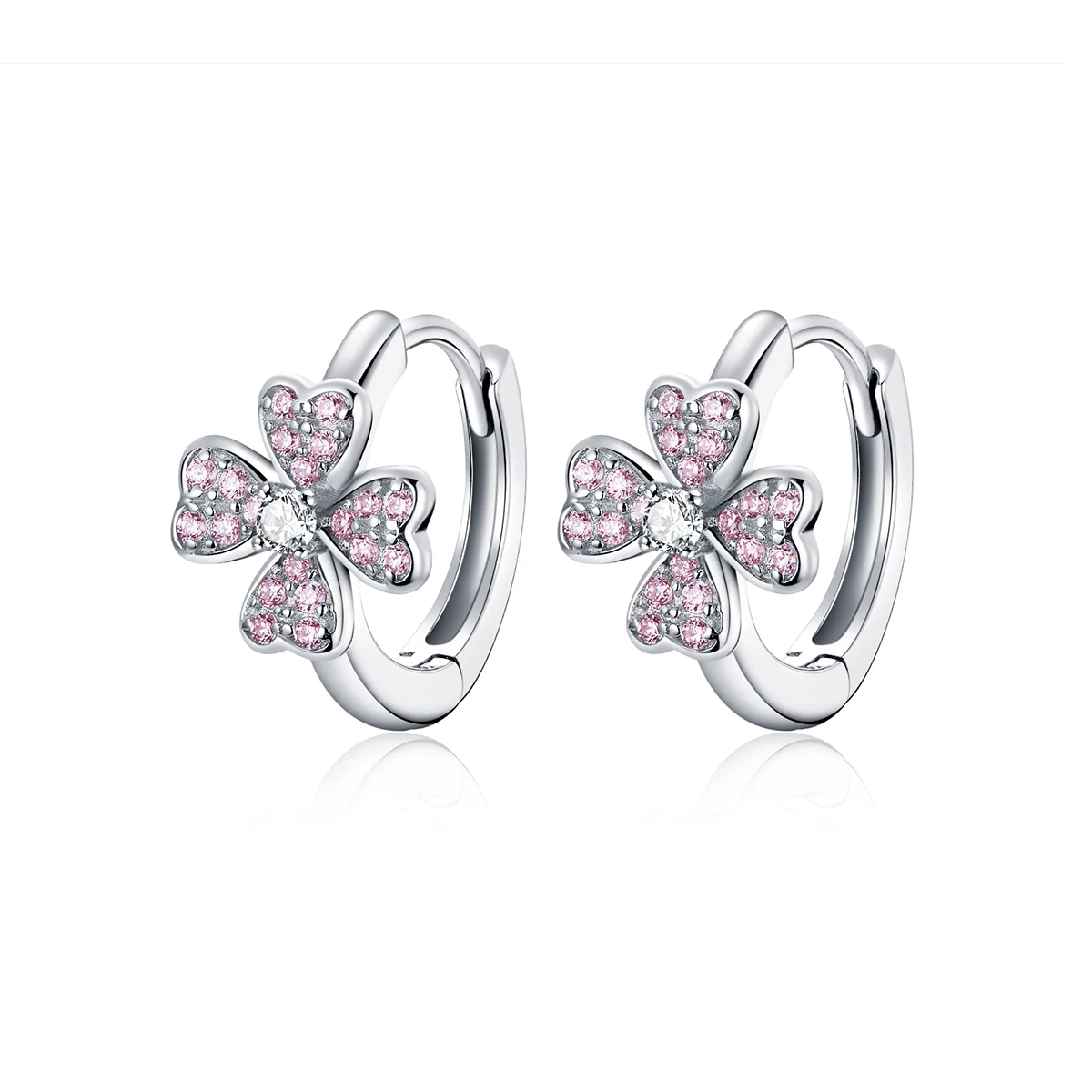 

BAMOER 925 Sterling Silver Dazzling Pink Flower Ear Hoops Earrings for Women Silver 925 Jewelry CZ Weddin Brincos BSE331