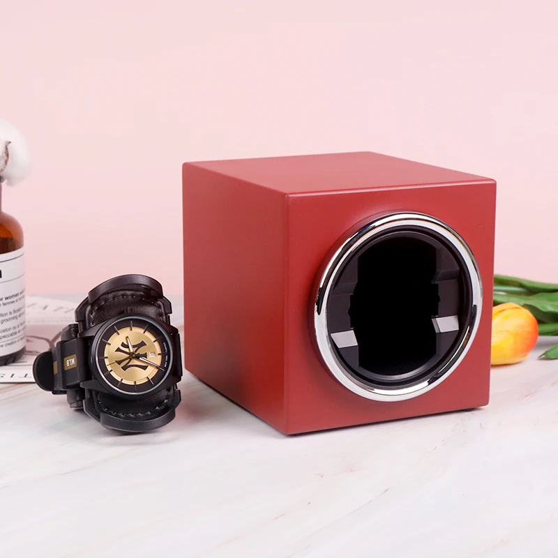 

Wholesale Red Lacquer Safe Watch Winders Single Automatic Watch Winder Box Luxury Wood Watch Storage Display Box