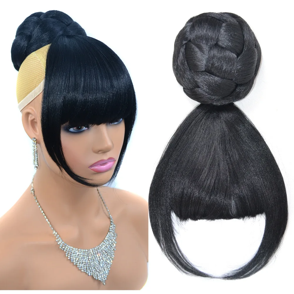 

Fake Hair bangs Extension Clip in on Synthetic Afro Hair Bun Chignon Hairpiece Women Drawstring Ponytail Updo Hair Bang & Bun