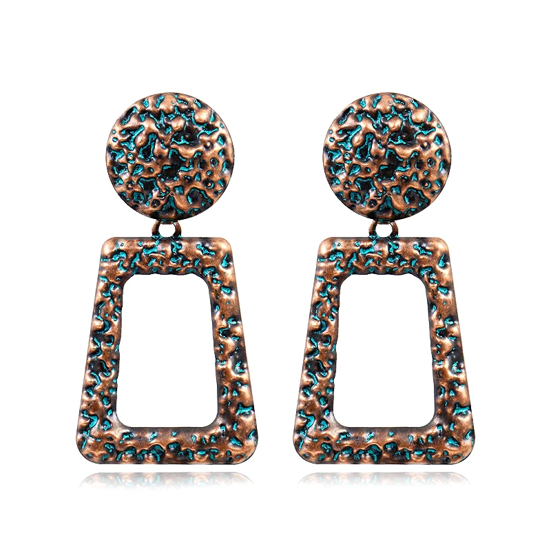

Unique Punk Retro Style Antique Bronze Plated Patina Dangle Trapezoid Women Girls Statement Geometric Pendant Earring Jewelry, As photo