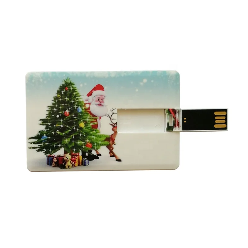 

custom Christmas gift card USB Memory Sticks 2.0 pendrive for bank advertising promotion gift, White with full color imprint