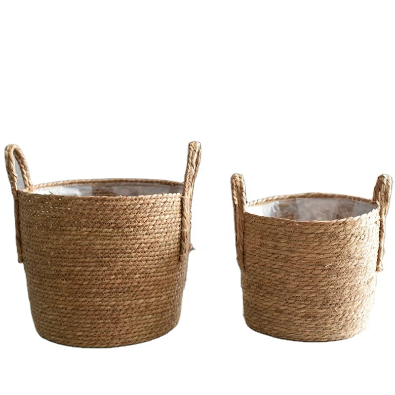 

Hand Made Nordic Wholesale Large 3pcs Set woven Sea Grass Basket, Wood color
