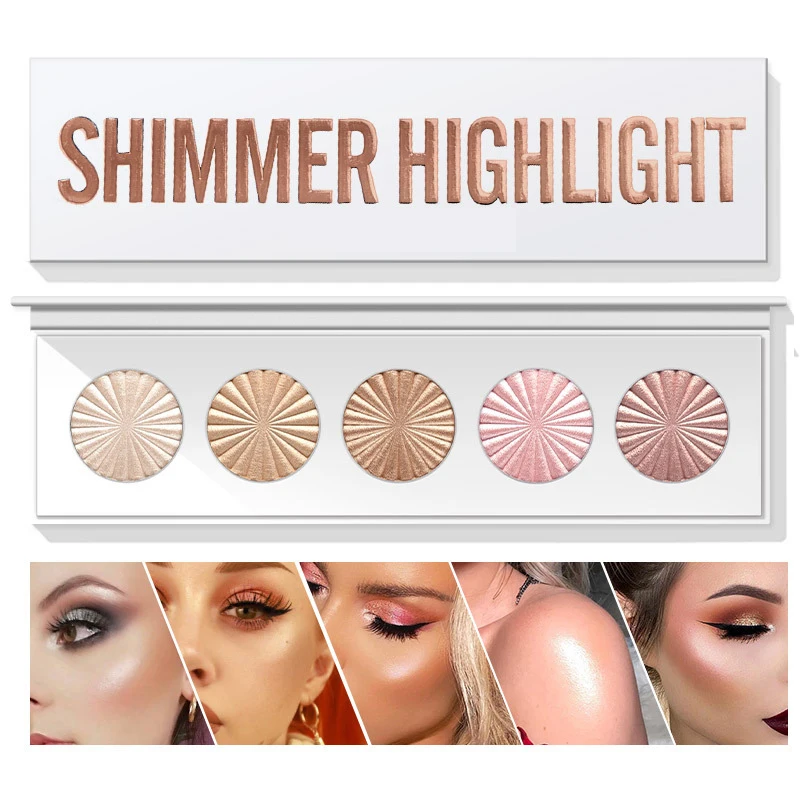 

Private Label Highlighter Makeup Palette Shimmer Eye shadow Palette Face Body Brightening, 5 colors palette/oem colors