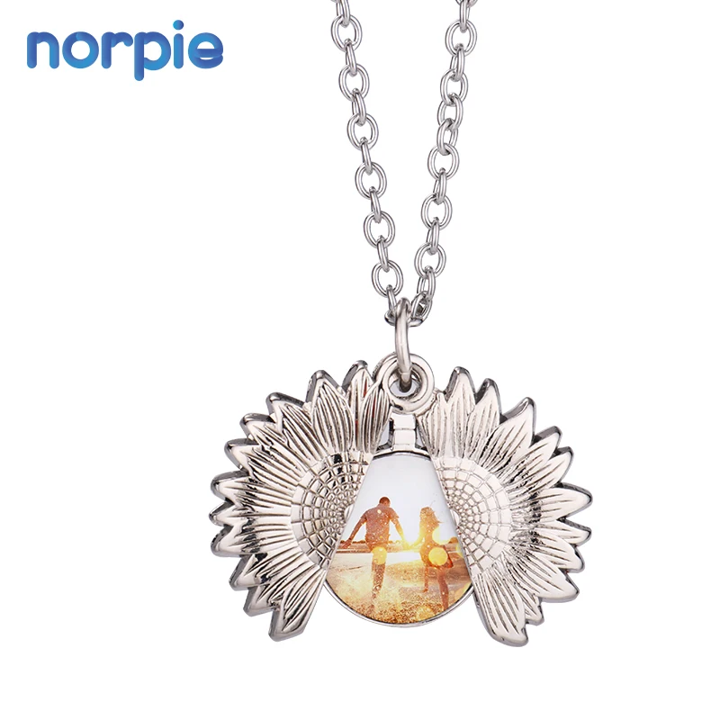 

Wholesale Antique Gold Silver Open Locket You Are My Sunshine Sunflower Pendant Sublimation Necklace For Women, Sliver