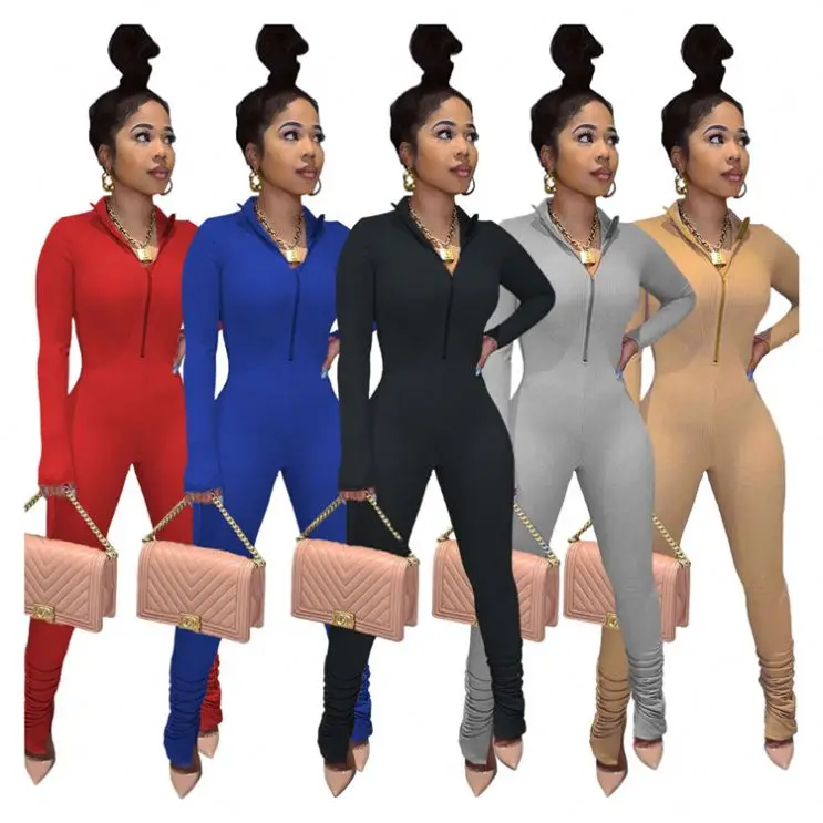 

New Stylish Fashion Casual Long Sleeve Women Jumpsuit 2020 Autumn Sexy Solid Color One Piece Jumpsuits
