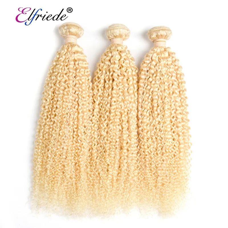 

#613 Kinky Curly Hair Weaving Blonde 10A Brazilian Remy Human Hair Bundle Deals Hair Weaves 3 Bundles/Pack XTHW-26