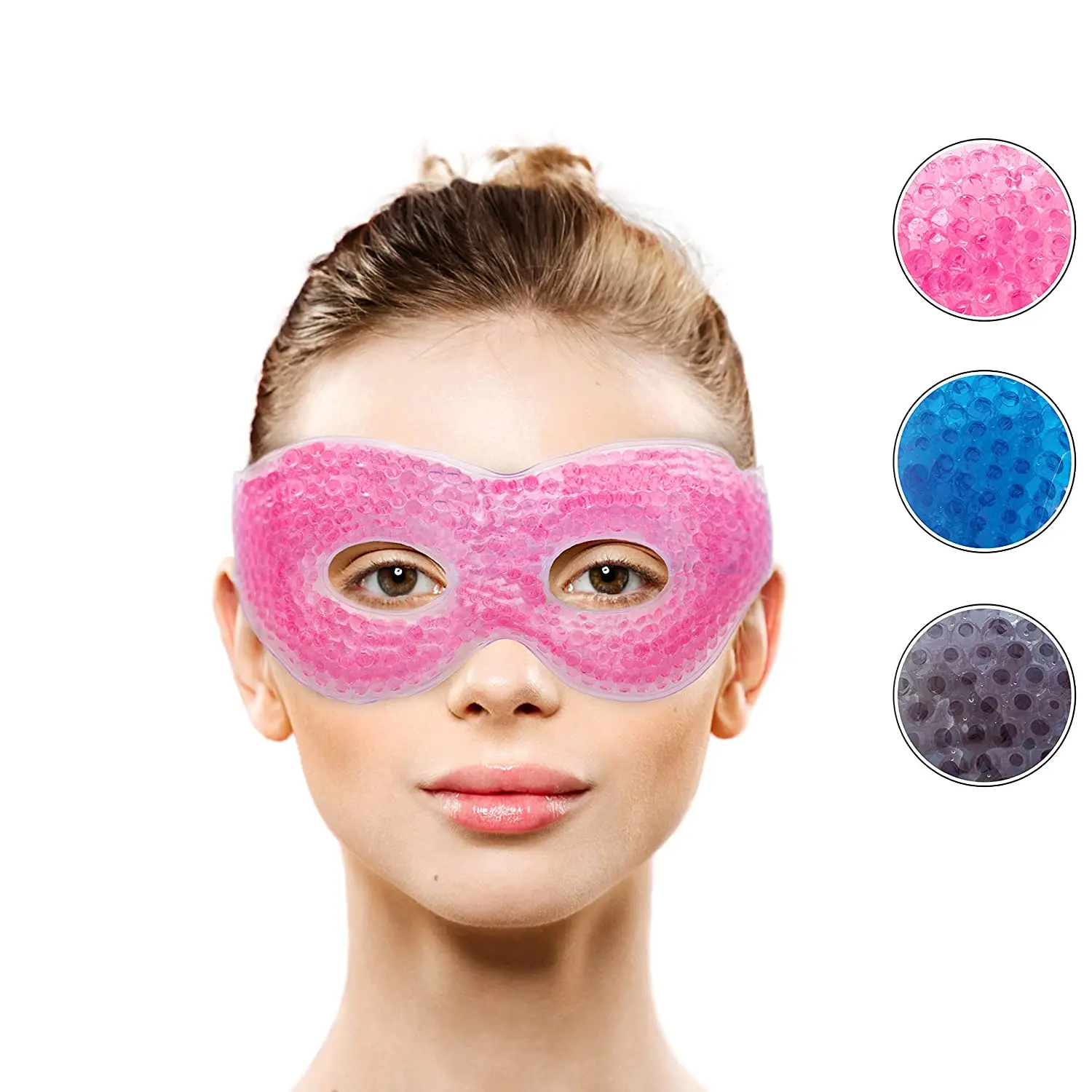 

Hot Cold Compress Reusable PVC Cooling Ice Packs Gel Bead Eye Mask with Eye holes for Puffy Eyes, Blue, pink, green, purple, gray