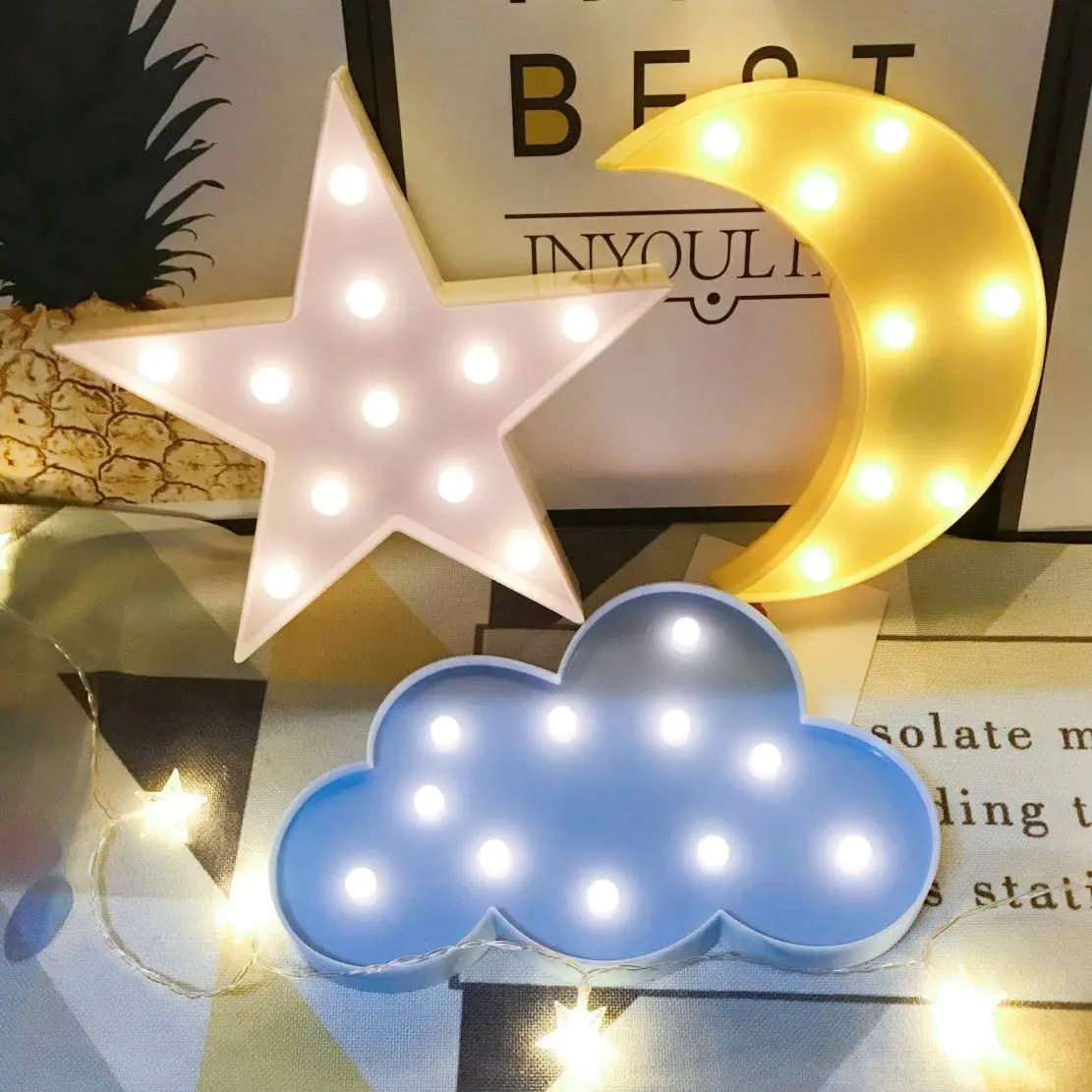 Amazon hot-selling star moon cloud motif marquee led night light holiday lighting decor romantic room light