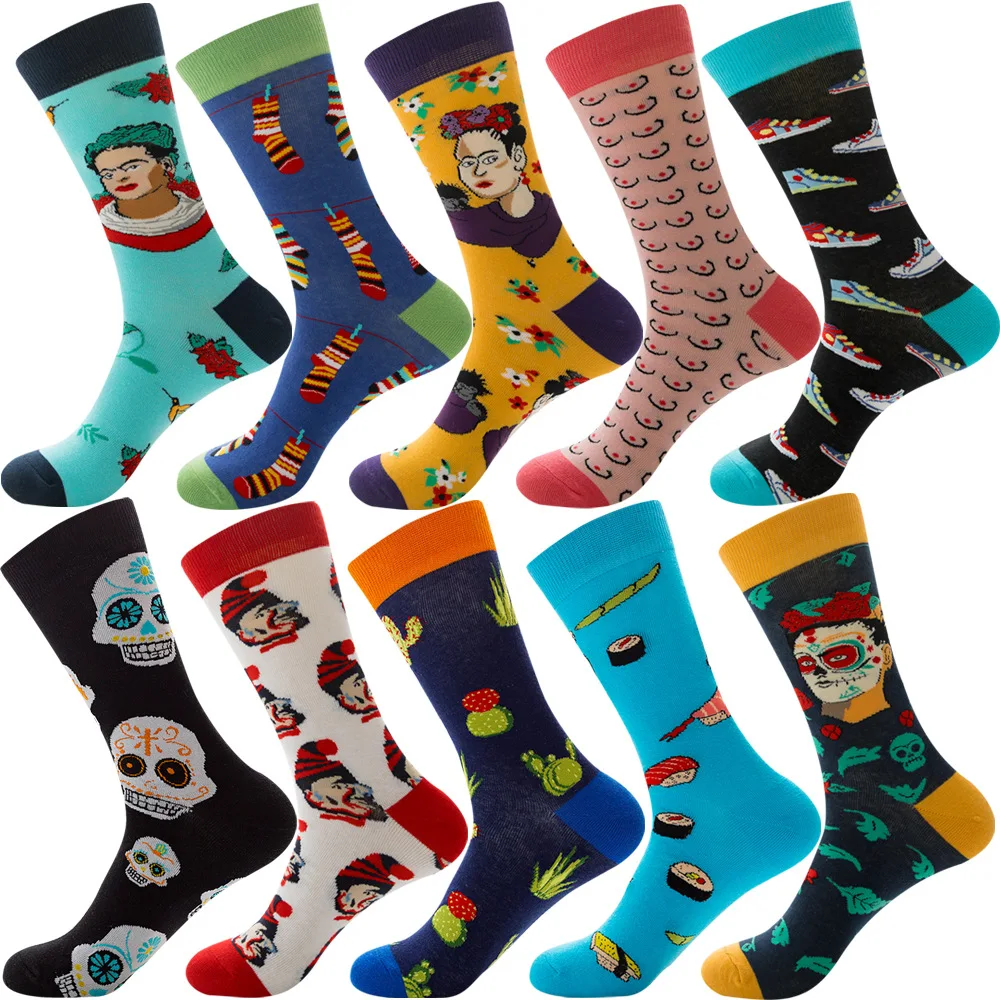 

Creative Cotton Popular Men Women Socks Blue Yellow Crew Socks Novelty Full Printing Street Tube Skateboard Casual Happy Socks, Colorful