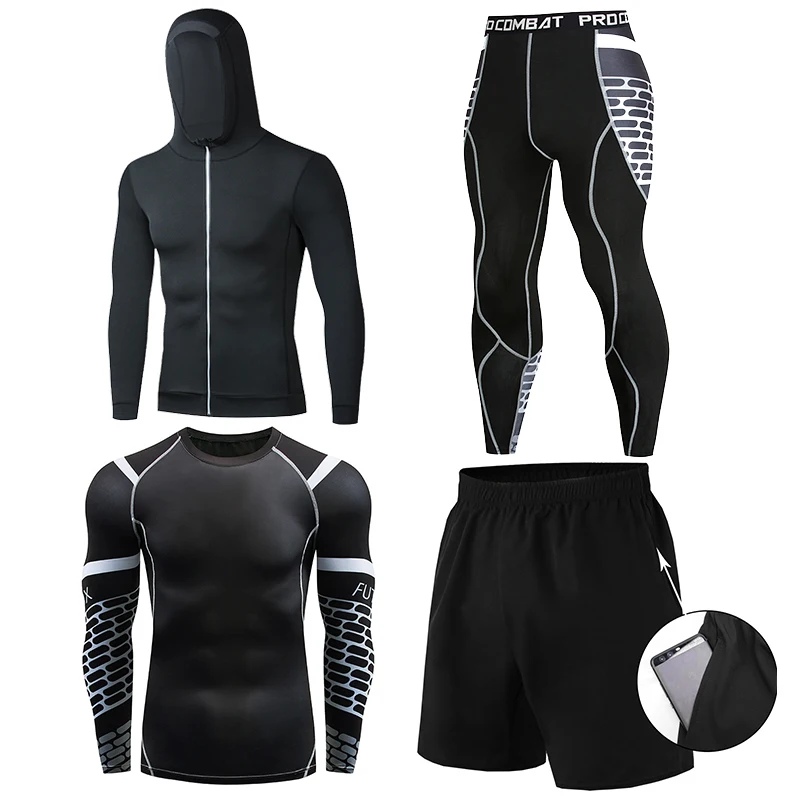 

2021 Hot Selling Men Gym Fitness Wear 4 piece Tracksuits Set Sport Tracksuit Jogging Set For Men