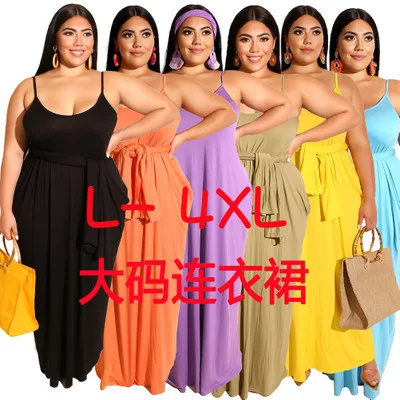 

Z51490B 2020 fashion women plus clothing fat lady maxi dress big size