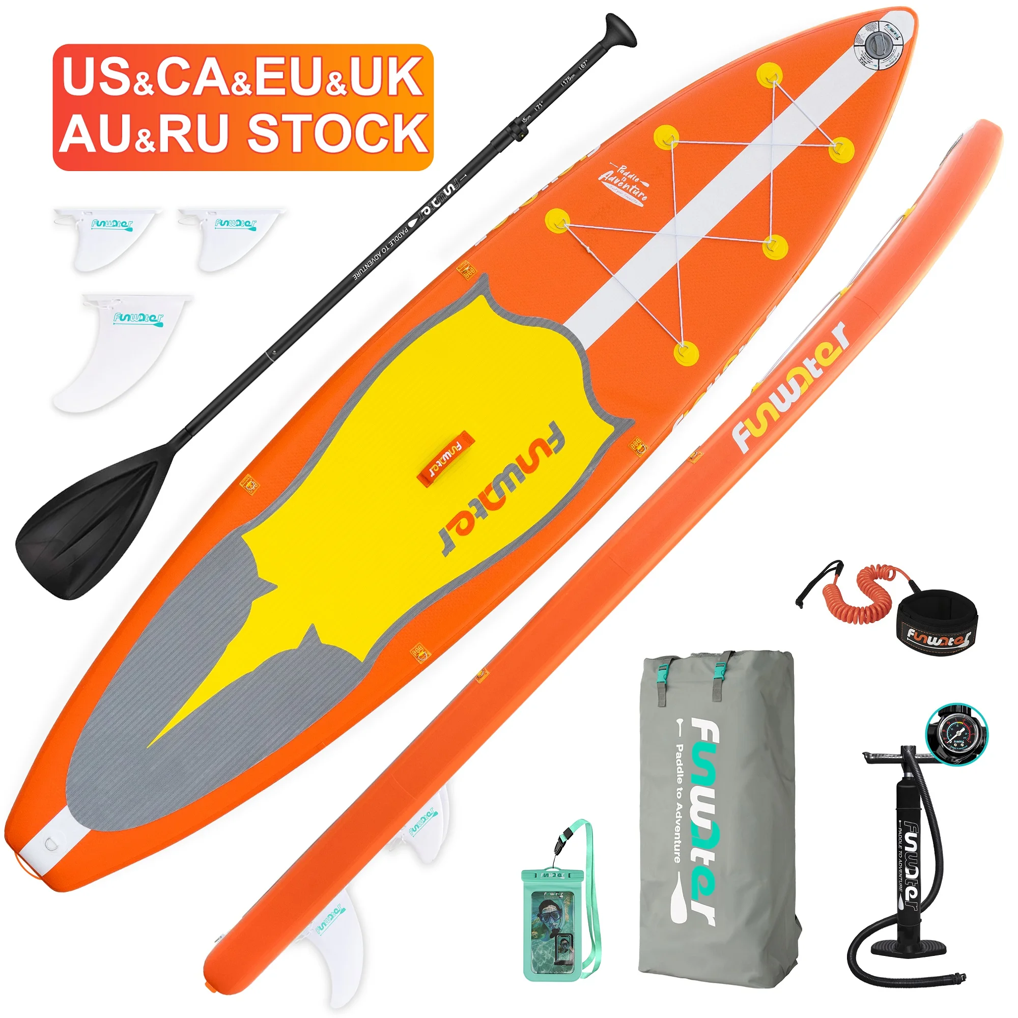 

FUNWATER Dropshipping OEM sup longboard orange paddle board stand up paddle board paddle board uk warehouse INFLAT sub SUP